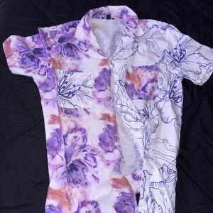 Boohoo Purple and White Floral Casual Shirt